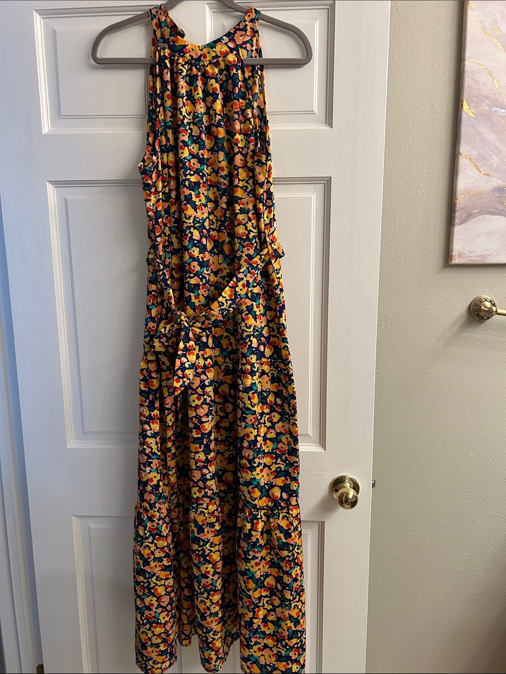 Sleeveless Floral Maxi Dress in Yellow & Navy